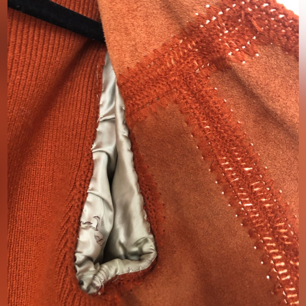 Rare 70s Vintage Boho Plus size Suede Crochet Fur Jacket - Picture 9 of 17